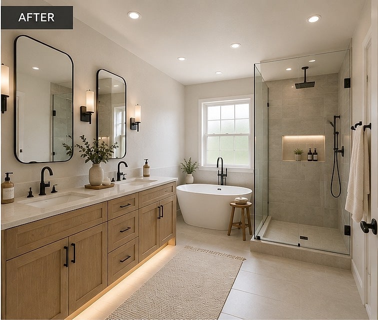 Whole-home remodel in Tampa — primary bathroom after renovation