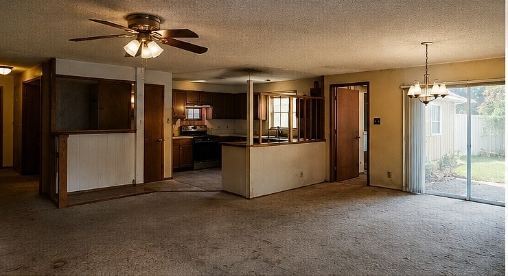Whole-home remodel in Tampa — living and dining area before renovation