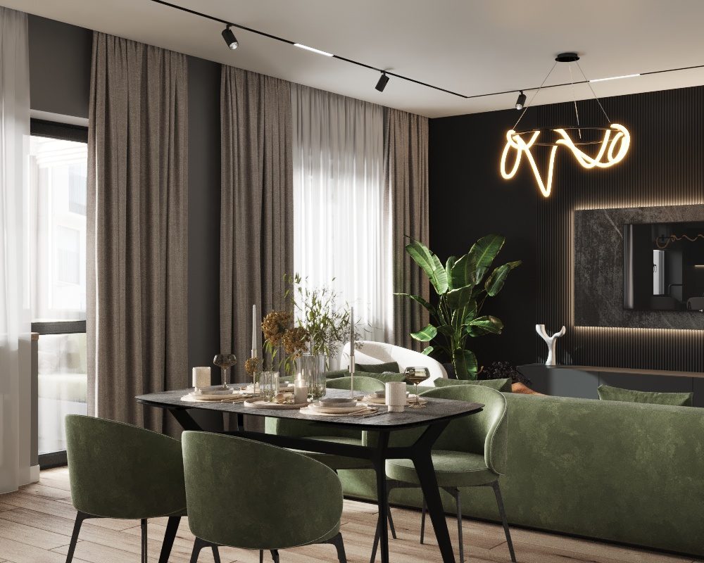 Modern kitchen and dining interior by AJ Concrete Homes