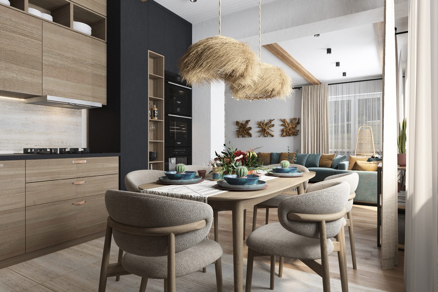 Modern kitchen and dining interior by AJ Concrete Homes